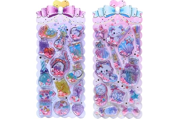 KRGNPLE ぷっくりシール 2 枚 デコレーションステッカー 揺れるステッカー クリエイティブ 3D 立体 かわいい キャラクター（B）