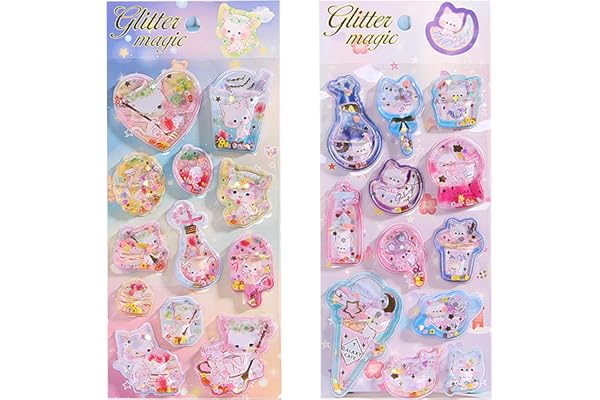 KRGNPLE ウォーターシール ぷっくりシール ぷくぷくシール 3D 立体 2 枚入り 精巧な柄 手帳用装飾 DIY クリエイティブ ファッション 個性的 かわいい ギフト（No.5＆No.6）