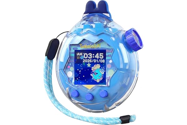 GOKEI 新登場 たまごっちパラダイス 保護ケース カバー 交換用キャップ付き 保護フィルム3枚付き ストラップ付き 実機検証済 For Tamagotchi Paradise ハードケース クリア PC素材 CASE 耐衝撃 すり傷防止 全周囲保護 耐久性 紛失防止 女の子 男の子 クリスマス プレゼント ギフト ライトブルーケース × 青い耳