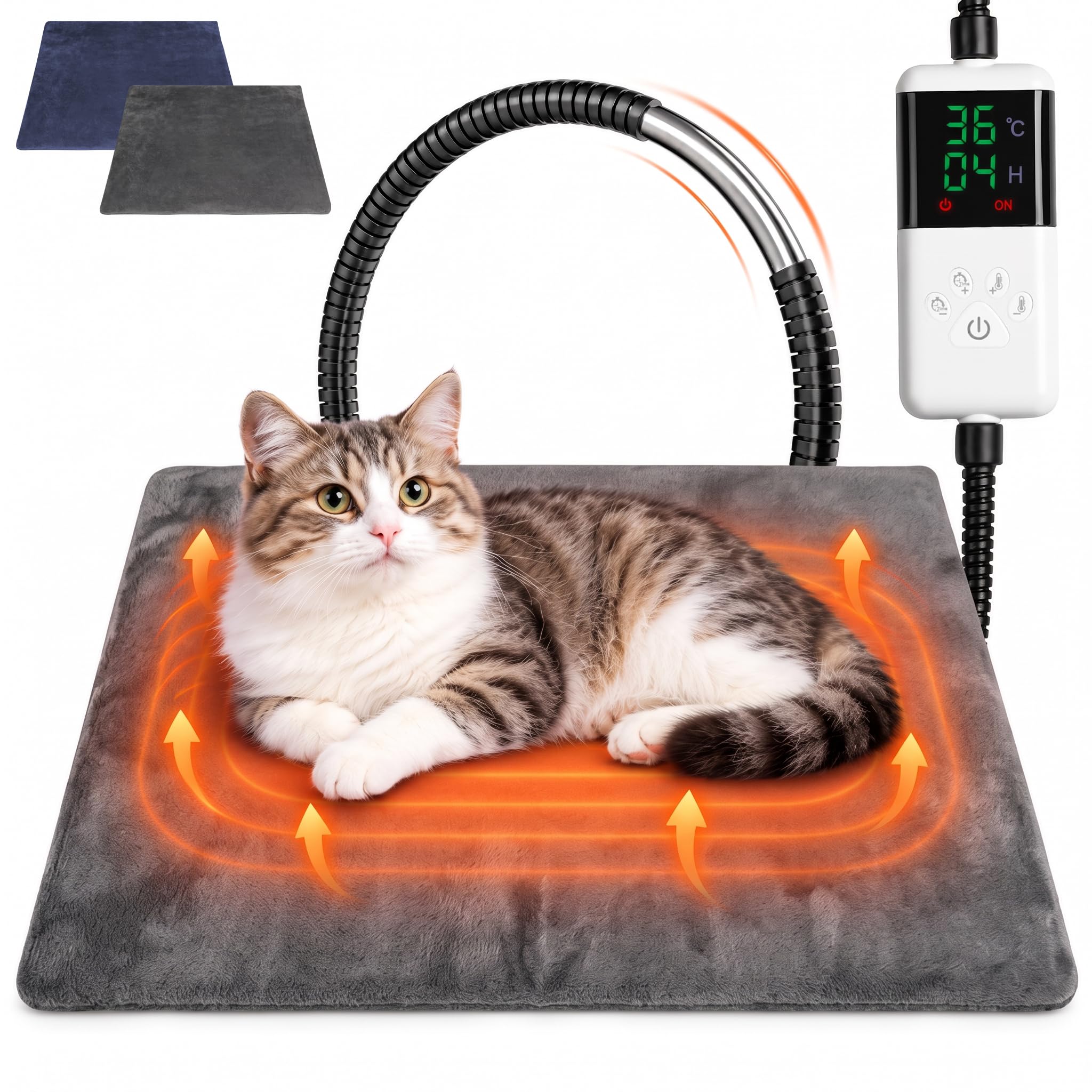 ペット用ホットカーペット glossave ぺットヒーター24時間タイマー 30-60℃段階温度調節 犬 猫 小動物用ぺットヒーターマット,M | 噛みつき防止 保護管付き 電気ホットマット ペット加熱パッド 暖房器具 過熱保護 防水難燃 洗濯可能