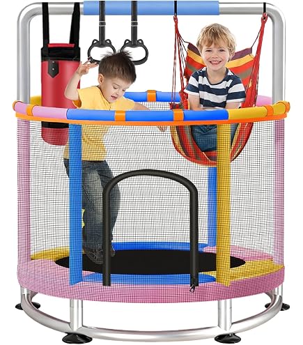 Amazon | トランポリン 子供用 140cm ネット付き 1台3役 鉄棒 吊り輪