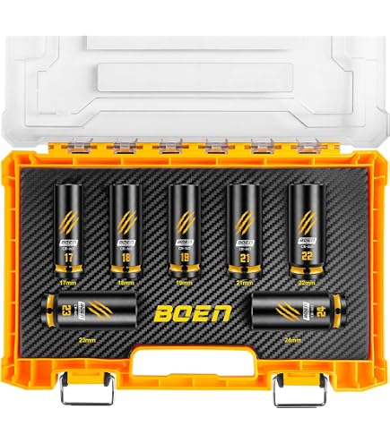 Boen Pro 1/2" Drive Shallow Impact Socket Set - 14-Piece Metric (10-27mm), CR-MO Steel With Case