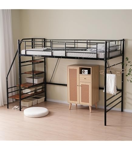 Amazon.co.jp: スチール製ロフトベッド 階段付き 収納付き 分割可能