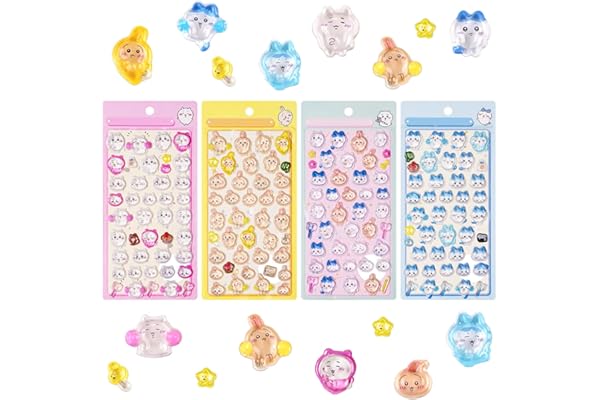 3Dシール ぷくぷく【4枚セット】ステッカー 実心 可愛い 立体 透明 エポキシ樹脂 手帳用 ノート用 水筒用 封筒装飾用 スマホ飾り用 DIY用 手芸用品 女の子