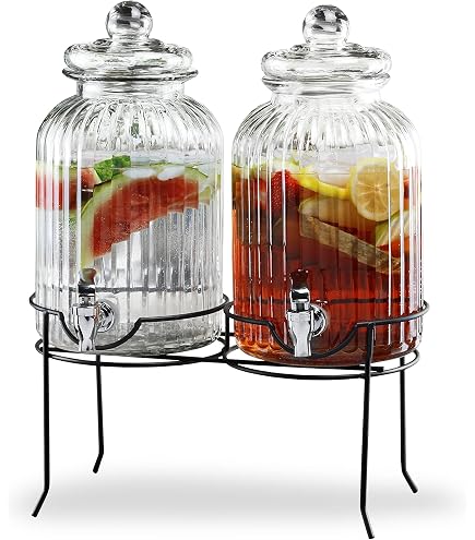 Zhehao 2-Pack 1.3 Gallon Glass Drink Dispensers - With Spigot & Wooden Chalkboard Signs For Parties - View #3