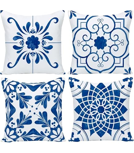 Navy & Green Geometric Pillow Covers - Set Of 4, 20x20 Inch Cotton Linen Covers For Indoor & Outdoor Decor - View #8