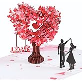 Pop Up Anniversary Card, 3D Love Tree Hearts Couple Wedding Card for Her, Wife, Husband, Him, Couple; Ideal Gift for Wedding,