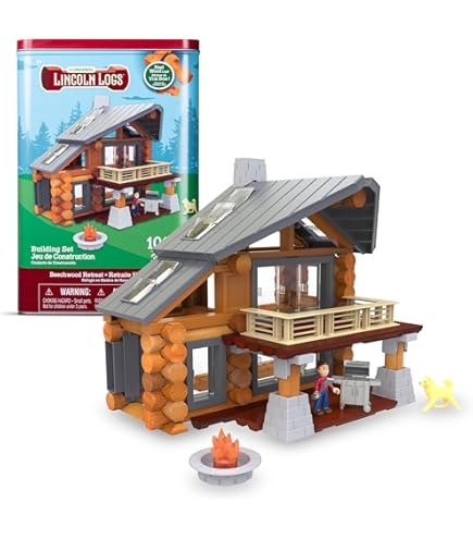 Lincoln Logs Adventure Pod Cabin - Modern Wood Building Set With 41 Pieces & Figures