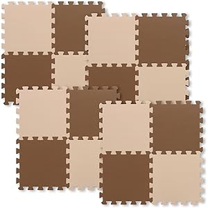 Exclusive COLLECTION ジョイントマット 16枚入り ブラウン×オフホワイト(ふちなし) [Amazon限定ブランド]
