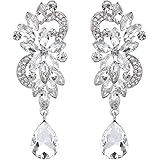 BriLove Women's Bohemian Boho Crystal Flower Wedding Bridal Chandelier Teardrop Bling Dangle Earrings