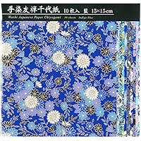 エヒメ紙工 和紙 手染友禅千代紙 藍 15cm角 10枚 TZM-5015A