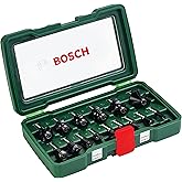 Bosch Accessories 15 pcs Router Bit Set (for Wood, 1/4' Shank, Mixed Set, Carbide Accessories for Routers)