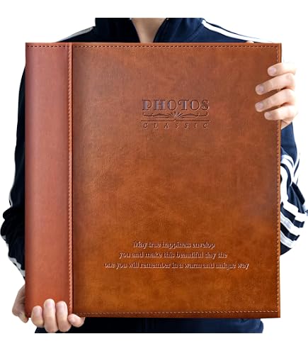12x12 Inch Vintage Leather Photo Album - 50 Page Scrapbook With 408 Photo Corners & Tree Design