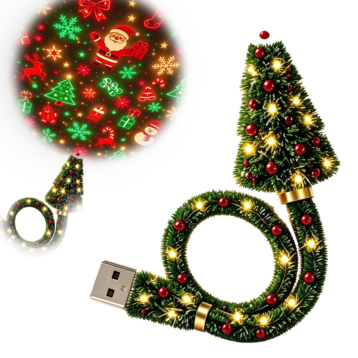 クリスマスプロジェクターライト USB 給電 クリスマスツリー型 6 枚スライド付き | 室内装飾ライト サンタ・雪の結晶投影 ホリデーパーティー ホームデコレーション