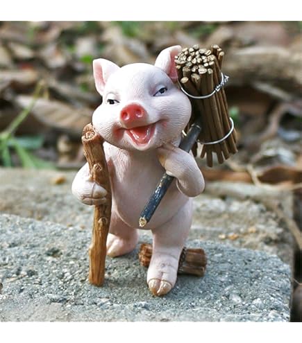 Amazon.co.jp: 豚の像、面白い酔っぱらいの豚の置物 樹脂製 手描き