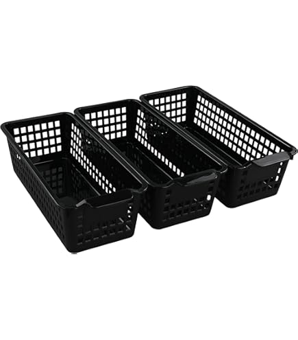 Wlilupah 6 Pcs Gray Slim Plastic Storage Baskets Tray 10 X 3 X 2.5 Inch Compact Stackable Desk