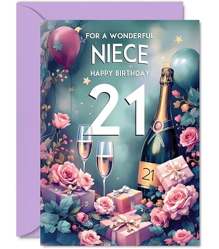 Geburtstagskarte Für Die Nichte Zum 21. | „To My Beautiful Niece“ | Hochwertiger Karton | Inkl. Umschlag | Persönlich Beschriftbar