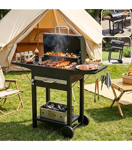 Amazon.co.jp: バーベキューコンロ 2か所同時に焼き分け可能 温度計