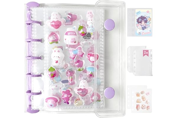 GOKEI シール帳 プラバン 透明 M5サイズ ミニ バインダー 【リフィル×20枚 チャック付きボケット×2枚 下敷き×2枚】 クリアバインダー 3層構造PPシート カードポケット シール台紙 プリ帳 カードスリーブ はがせる 女の子 コラージュノート パープル