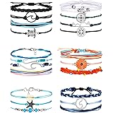 Hicarer 21 Pieces Surfer Wave Bracelet Ocean Wave Adjustable Waterproof Handmade Friendship Bracelet Anklets Jewelry for Wome