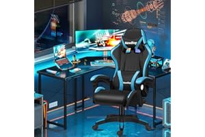 PikPok ゲーミングチェア/pcチェア/椅子/デスクチェア/ゲーム用チェア/リクライニング/パソコンチェア/ハイバック/ヘッドレスト/ランバーサポート/ひじ掛け付き/高さ調整機能/PUレザー (ジャパニーズ, 黒と青）