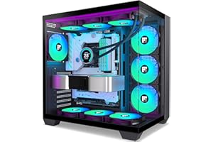FOIFKIN PCケース - プリインストール済み 6 PWM ARGB ファン、ATX ミッドタワー ゲーミング PC ケース、270° パノラマ ガラス、Type-C 付き (ブラック, F600)