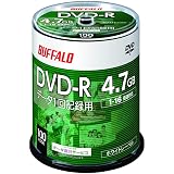【Amazon.co.jp限定】 バッファロー データ用 DVD-R 1回記録用 4.7GB 100枚 スピンドル 片面 1-16倍速 ホワイトレーベル RO-DR47D-100PW/N