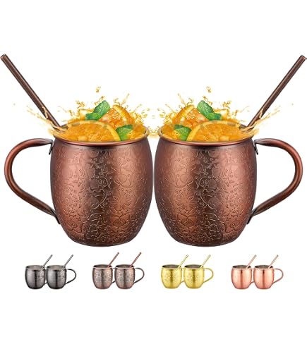 Amrules Moscow Mule Mugs 16 Oz - Black Hammered Copper Cup With Stainless Steel Lining - View #6