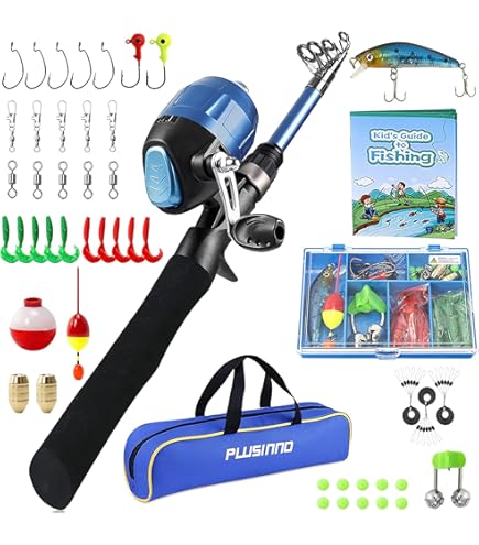 Play22 Kids Fishing Pole Combo Set - 40-Piece With Tackle Box, Net, Carry Bag - Complete Fishing Gear For Boys & Girls