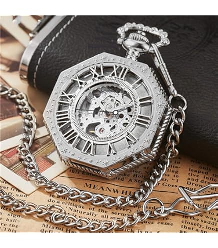 Amazon.co.jp: チェーン付き懐中時計高級ユニークな六角形ローマ