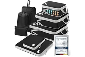 Samfolk Compression Packing Cubes for Suitcases Packing Cubes Compression Set Waterproof Suitcase Organiser Bags for Travel Suitcase Luggage Packing Organizer Bags Travel Essentials BlackGray 8 Set