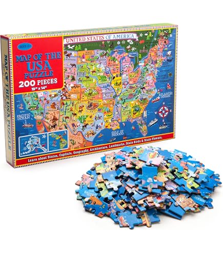 EuroGraphics Puzzle Mappa USA 1000 Pezzi – 48x68 Cm, Cartone Riciclato, Con Bandiere E Capitali