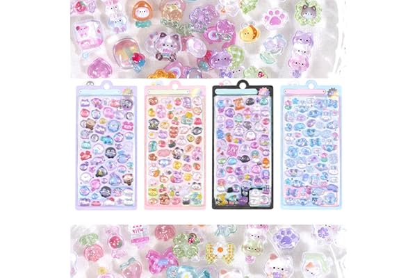 Yoiumicy 立体 シール 可愛い キラキラ デコシール ごほうびシール DIY用 女の子 スクラップブック デコレーション 耐久性PVC エポキシ樹脂 (4枚セット-A)