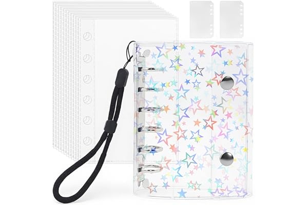 シール帳 透明 A7サイズ はがせる 女の子 シールバインダー シール手帳 クリアバインダー 6穴 シール収納 推し活グッズ シール台紙10枚セット 3層構造 PPシート2枚&専用ストラップ付き（星柄入り）