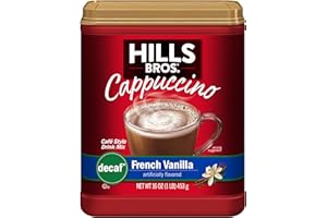 Hills Bros Decaf French Vanilla Cappuccino Mix, Easy to Use, Enjoy Coffeehouse Flavor at Home-Decadent with Sweet Notes and N