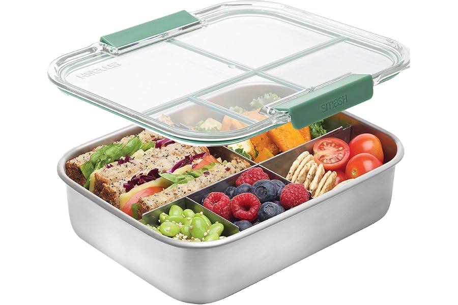 Smash Stainless Steel Bento Lunch Box, 5 Compartments, Sage, 1400ml (40039)