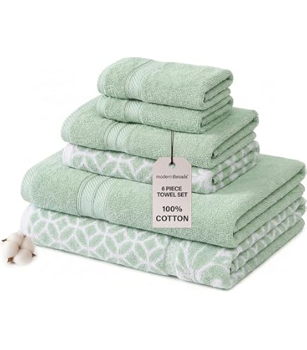 Alusa Home Ultra Soft 700 GSM Luxury Washcloth Set - 6 Piece, 100% Zero-Twist Cotton (Eucalyptus Green)