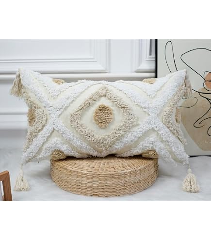 JoraLion Corduroy Lumbar Pillow Cover - 12x24 Inch, Cream White, Decorative, Hidden Zipper