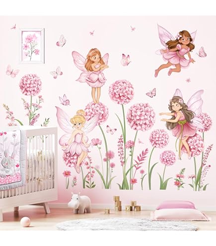 Amaonm Princess Butterfly Wall Decal Set - Peel & Stick Flower Rainbow Castle Nursery Decor