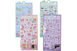 ぷくぷくシール サンリオ ぷっくりシール 3D立体 キャラクター 貼り直し可能 かわいい 手帳・ノート・封筒装飾 貼り直し可能 キッズ向け 女の子 男の子 4枚セット