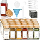 24 Pcs Glass Spice Jars with Bamboo Lids, Empty Seasoning Containers Bottles for Spice Rack, Kitchen Cabinet Pantry Organizer