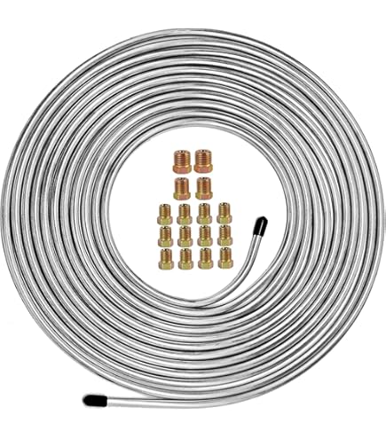 Iptech Brake Line Tubing Kit – 25ft Coils 3/16” & 1/4”, Copper+Iron, 16pc Fittings