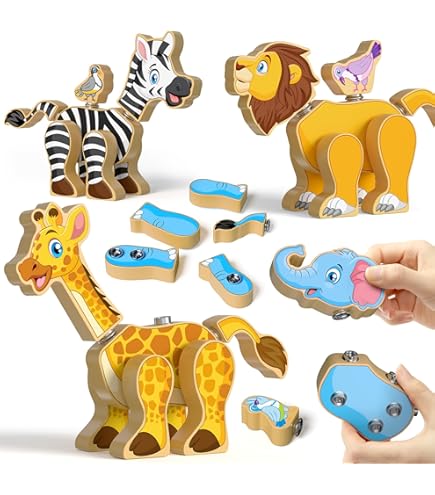 Coogam Giocattoli Camion Costruzione In Legno – Set 4 Veicoli Smontabili Con Figure, Giochi STEM Educativi Montessori Per Bambini 3-8 Anni - 3