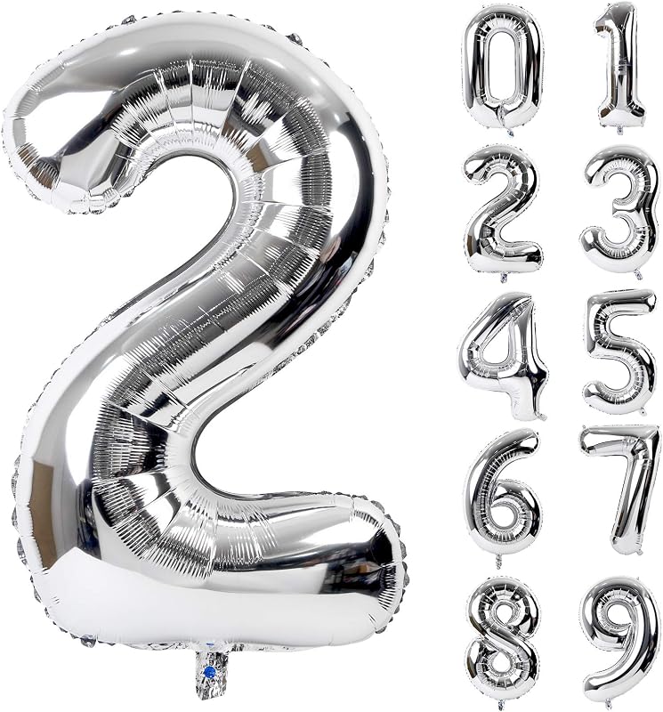 Lausatek バルーン アルミ風船 シルバー 数字2 ナンバー 40インチ 大きい 誕生日 ハッピーバースデー 飾り付け ウェディング 記念日 パーティー 約90cm (数字2)