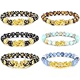 sailimue 6 Pcs Feng Shui Pixiu Good Luck Bracelets for Men Women Natural Stone Tiger Eye Bead Bracelet Pi Yao Chinese Dragon 