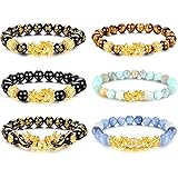 sailimue 6 Pcs Feng Shui Pixiu Good Luck Bracelets for Men Women Natural Stone Tiger Eye Bead Bracelet Pi Yao Chinese Dragon 