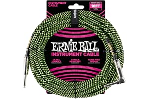 Ernie Ball 10' Braided Straight Angle Guitar Cable Black Green