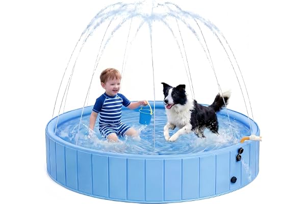 2026新登場 ビカト ペットプール 噴水付き 犬用プール 折りたたみ式 空気入れ不要 160×30cm 0.55mm厚手PVC PP補強板 滑り止め 排水簡単 コンパクト収納 水遊び ペットバスタブ 屋内・屋外兼用 耐高温 耐摩耗 猛暑対策 日本語説明書付き