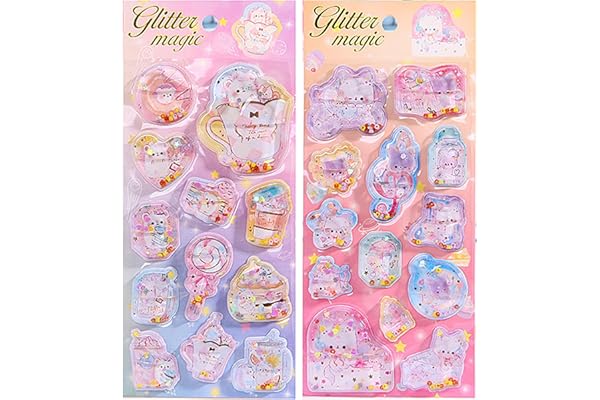 KRGNPLE ウォーターシール ぷっくりシール ぷくぷくシール 3D 立体 2 枚入り 精巧な柄 手帳用装飾 DIY クリエイティブ ファッション 個性的 かわいい ギフト（No.1＆No.2）