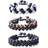 WRCXSTONE Natural Stone Bracelet Mens Black Lava Rock Bracelet Tiger Eye Gemstone Bracelet Yoga Essential Oil Bracelet Charm 